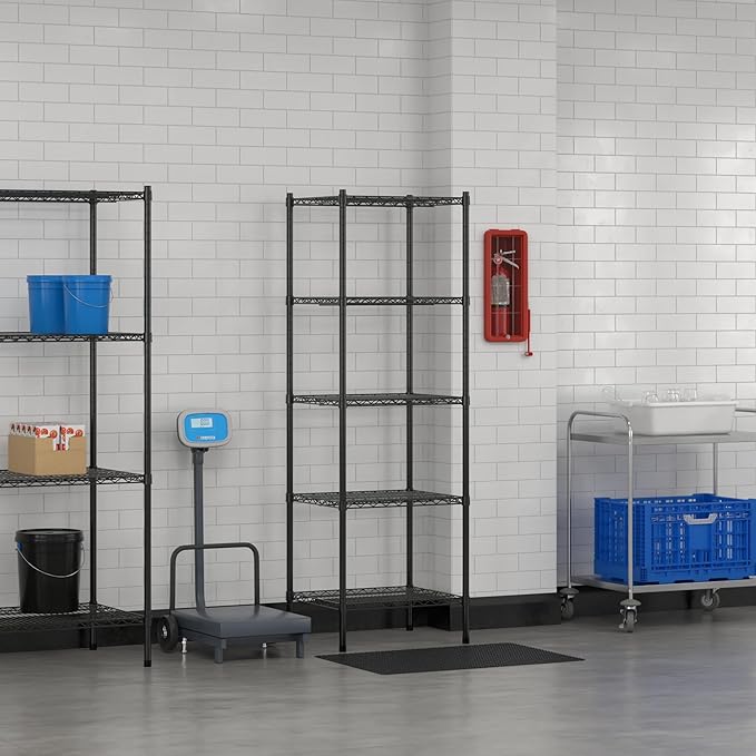 Commercial NSF Listed Black Epoxy Stationary Wire Shelving Kit 21" x 24" x 74", with 5 Shelves Perfect for Warehouse, Walk-in Refrigerator, Freezer, Grocery Store, Restaurant, Dishroom