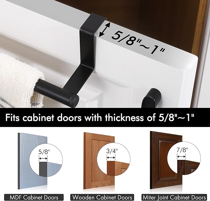 KES Over the Cabinet Door Towel Bar with Hooks, Kitchen Towel Holder with Hooks for Hanging Utensils, Over the Cabinet Door Organizer with Hook 2 Pack, Matte Black, KUR527-BK-P2