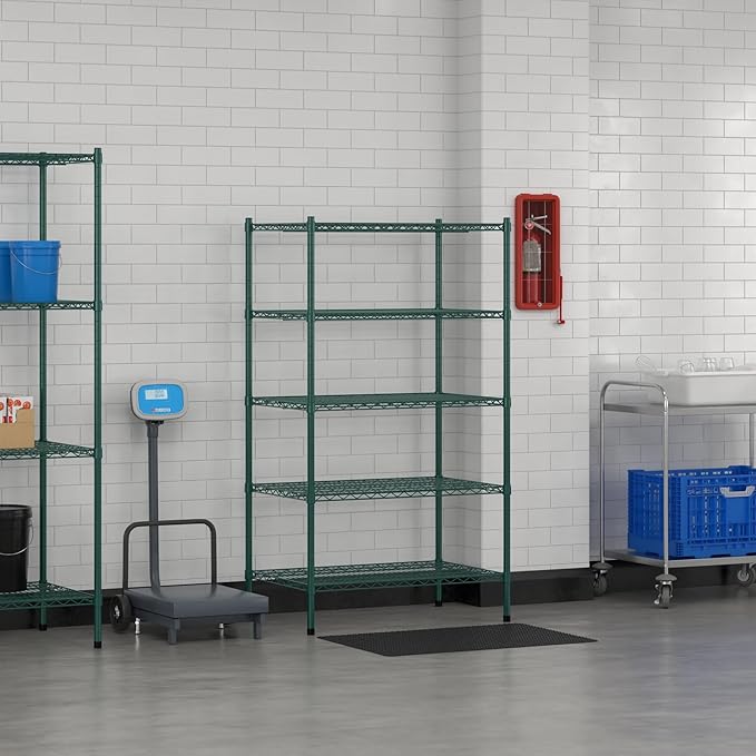 Commercial NSF Listed Green Epoxy Stationary Wire Shelving Kit 24" x 36" x 64", with 5 Shelves Perfect for Warehouse, Walk-in Refrigerator, Freezer, Grocery Store, Restaurant, Dishroom