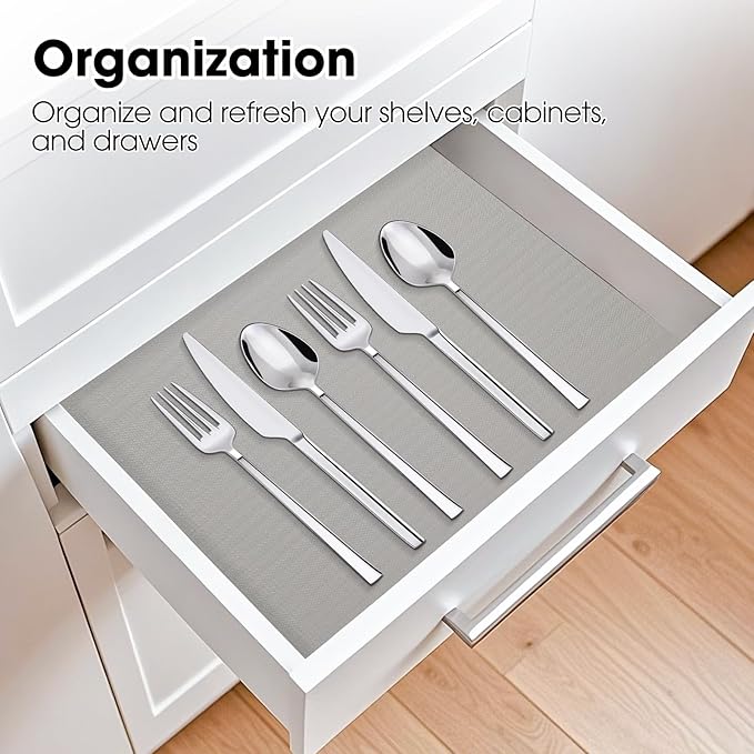 ALIUNI Drawer and Shelf Liner, Non-Slip Kitchen Cabinet Liners Non-Adhesive Thick Strong Grip Waterproof Washable Mats Protect Dresser Shelves Cupboard Bathroom Cabinets, Light Gray, 12 in X 10 FT