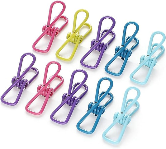 10 Pack Chip Clips, Bag Clips, Clothes Pins | Reusable Metal Heavy Duty PVC-Coated Wire Utility Food Clip for Kitchen, Laundry Clothespins, Office | Rustproof Waterproof Durable | Assorted Colors