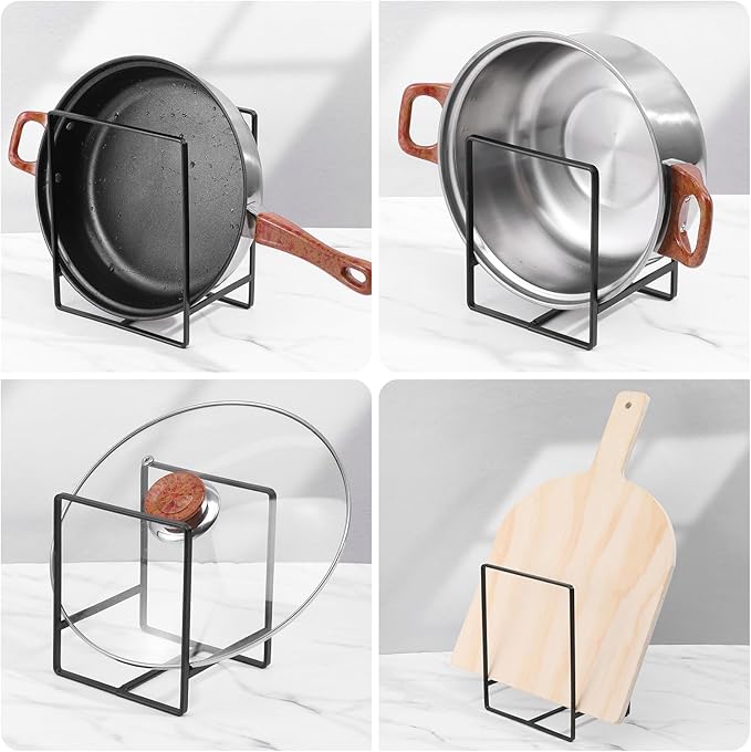 4 Pack Kitchen Plate Organizer for Cabinet, Space Saver Metal Dish Plate Storage Rack Upright Plate Dish Drying Racks Stand for Cupboard and Countertop, 2 Large & 2 Small Black