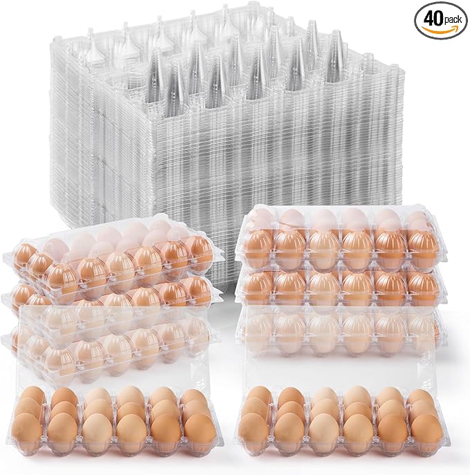 APOCHON 40PCS Plastic Egg Cartons 18 Count,Clear Egg Cartons Cheap Bulk for Fresh Eggs,Reusable Egg Holder for Family,Pasture,Farm Markets Display - Medium Egg Containers 3x6 Grids