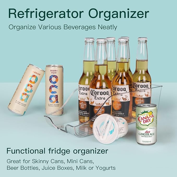 4 Pack Refrigerator Bins for Pantry Storage Can Organizer for Fridge Beverage Holder, Clear
