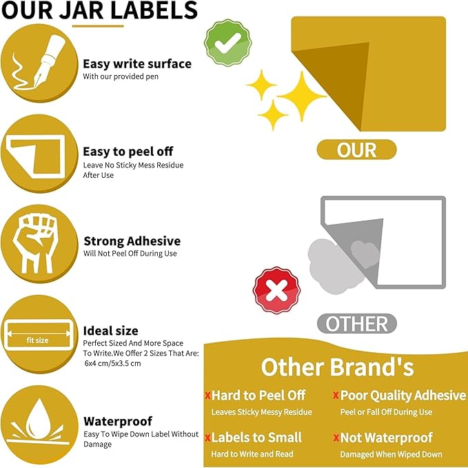 Reusable Self-Adhesive Jar Labels – 160-Piece Chalkboard Sticker Set with Gold Pen, Cleaning Towel & Scissors, Easy-Peel Vinyl Jam Jar Labels for Jars, Bottles, Pantry Containers & More