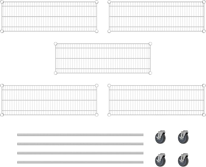 Commercial NSF Listed Chrome Mobile Wire Shelving Kit 14" x 42" x 60", with 5 Shelves Perfect for Warehouse, Walk-in Refrigerator, Freezer, Grocery Store, Restaurant, Dishroom
