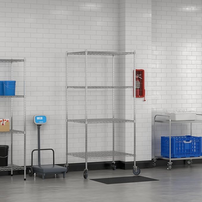Commercial NSF Listed Chrome Mobile Wire Shelving Kit 30" x 36" x 80", with 4 Shelves Perfect for Warehouse, Walk-in Refrigerator, Freezer, Grocery Store, Restaurant, Dishroom