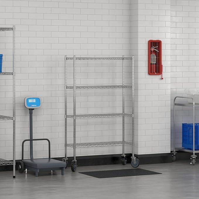 Commercial NSF Listed Chrome Mobile Wire Shelving Kit 12" x 36" x 60", with 4 Shelves Perfect for Warehouse, Walk-in Refrigerator, Freezer, Grocery Store, Restaurant, Dishroom