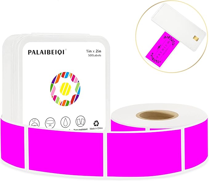 PALAIBEIQI 1x2 inch Blank Removable Freezer Labels Printable Rectangle Stickers 500PCS Water Oil Resistant with Perforation Line for Food Containers Jars Pantry Organization, Fluorescent Purple