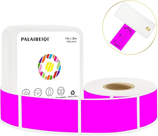PALAIBEIQI 1x2 inch Blank Removable Freezer Labels Printable Rectangle Stickers 500PCS Water Oil Resistant with Perforation Line for Food Containers Jars Pantry Organization, Fluorescent Purple