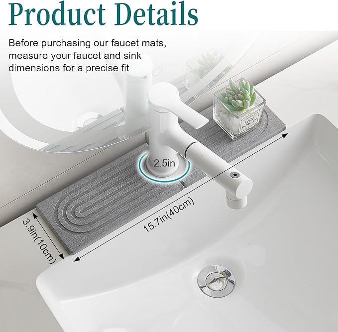 ODE TO ORDER Stone Faucet Mat for Kitchen Sink, kitchen sink splash guard for Bathroom Counter,15.7 Inch Light Grey Diatomite water-Absorbing Drying Stone Mat, Sink faucet Stone Tray Protector