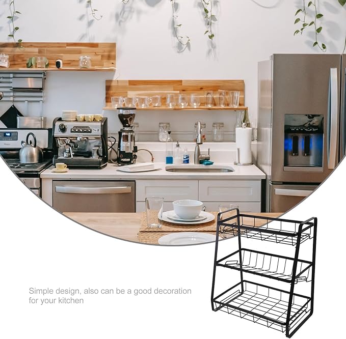 Black 3-Tier Detachable Kitchen Storage Shelf Seasoning Bottle Rack Household Spice Organizer for Pantry and Countertop Use