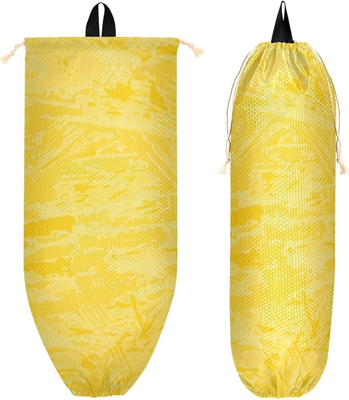 Plastic Bag Holder Wall Mount Grocery Bag Shopping Bag Storage Holder Organizer Dispenser with Adhesive Hook,for Kitchen Bathroom Home Decor 9x22 Inches Pure Yellow34