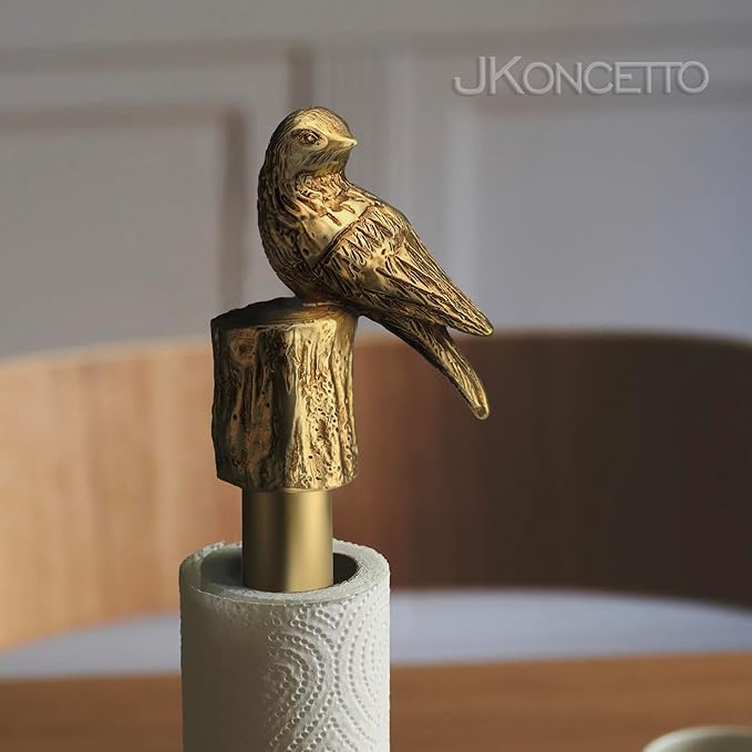 Paper Towel Holder Countertop, Gold Paper Towel Stand with Bird Design Top