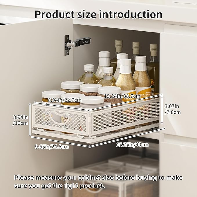 2 Pack Pull Out Cabinet Drawer,Metal Mesh Slide Out Shelves Organizer,Frameless Cabinets Suitable,Simple Housewares Pull Out Cabinet Sliding Basket (15.7" D*9.6" W*3.9" H)