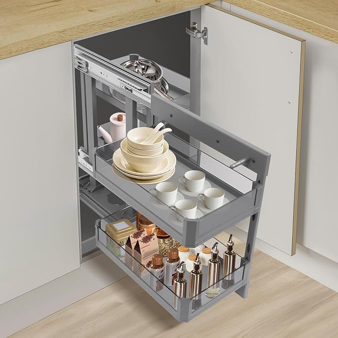 Blind Corner Pull Out Organizer for 24.8'' Cabinet, Pull Out Kitchen Storage Rack with Double Layer 4 Baskets, Smooth Sliding Rails for Suitable For Kitchen Corner Cabinets