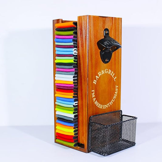 3-in-1 Can Cooler Holder with Bottle Opener - Wooden Beer Can Sleeves Organizer & Dispenser - Wall Mounted Beer Can and Bottle Cooler Storage - Ideal for Home Bars and Parties(Wood)
