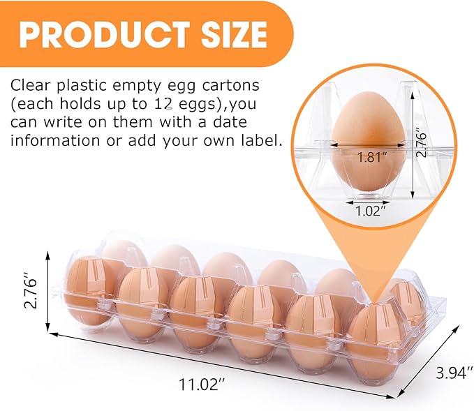 AYAYGD 40 Pack Clear Egg Cartons Cheap Bulk,Plastic Egg Carton Bulk 12 Count,Reusable Egg Holder, Medium Egg Containers for Chicken Eggs 2x6 Grids