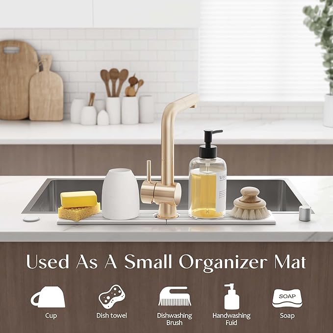 Eormoe Faucet Mat for Kitchen Sink – Diatomite Drying Stone Mat & Sink Protector, Prevent Moisture – Sink Splash Guard Water-Absorbing Stone Tray for Bathroom Counter [Light Grey,23.6" x 3.9"]
