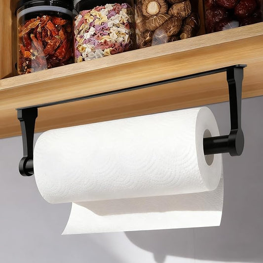 Paper Towel Holder Under Cabinet, Paper Towel Holder, Space Aluminum Kitchen Towels Holders, Self Adhesive Kitchen Roll Holder for Kitchen, Bathroom, Living Room, with Magnetic Hook