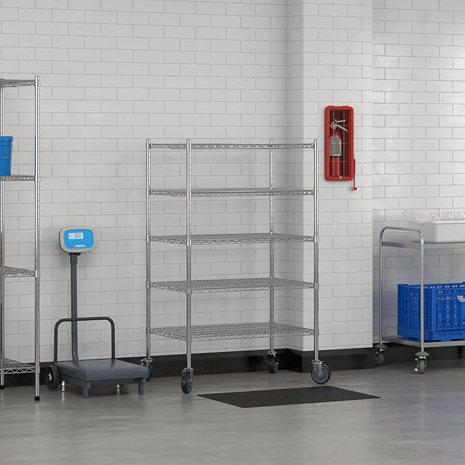 Commercial NSF Listed Chrome Mobile Wire Shelving Kit 24" x 36" x 60", with 5 Shelves Perfect for Warehouse, Walk-in Refrigerator, Freezer, Grocery Store, Restaurant, Dishroom