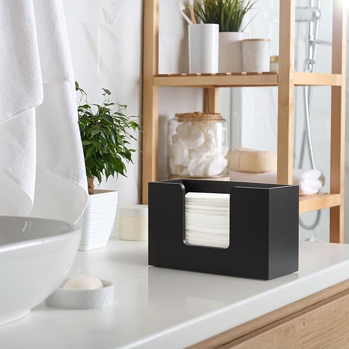 2-Pack Paper Towel Dispenser Countertop, Wooden Bathroom Paper Towel Holder, Black Napkin Holder for Kitchen, Countertop Multifold C-Fold, Z-Fold, Trifold Paper Hand Towel Dispenser for Toilet