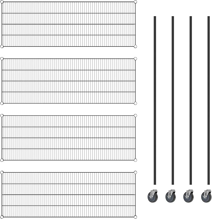 Commercial NSF Listed Black Epoxy Mobile Wire Shelving Kit 21" x 60" x 80", with 4 Shelves Perfect for Warehouse, Walk-in Refrigerator, Freezer, Grocery Store, Restaurant, Dishroom