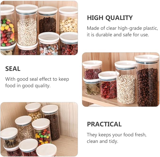 Plastic Sealed Canisters Food Storage Jars 4Pcs Set 250Ml 350Ml Plastic Containers Airtight Lids for Kitchen Pantry Storage of Cereals Beans