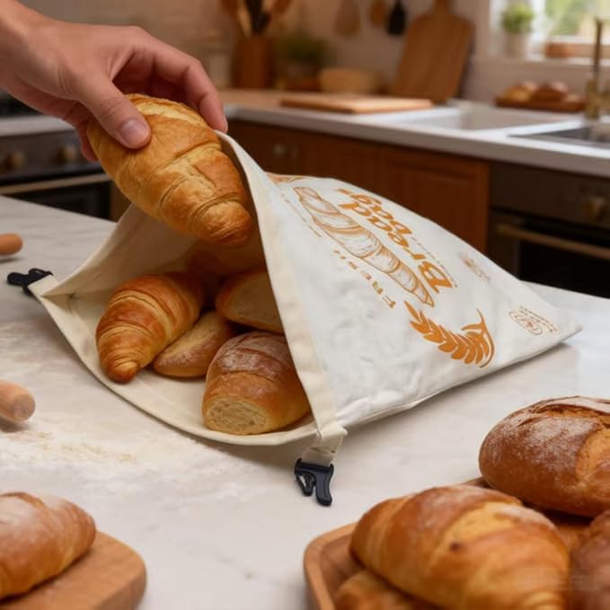 2pc- Beeswax Bread Bags for Homemade Bread & Sourdough – XL Eco-Friendly, Food-Safe Reusable Food Storage Bag to Keep Loaves Fresh Longer – Sustainable, Freezer Sourdough Container, Double Lock