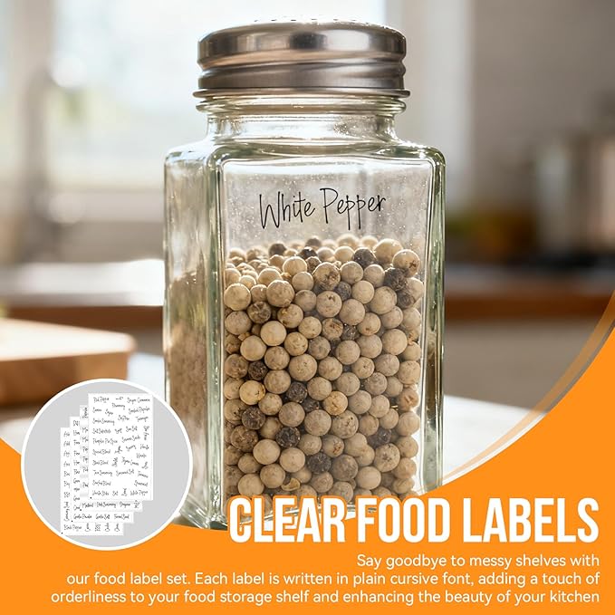 276 Pcs Preprinted Pantry Labels for Containers, Waterproof Spice and Food Stickers, Kitchen Organization Labels for Jars Bins and Seasoning Containers Easy Peel and Stick