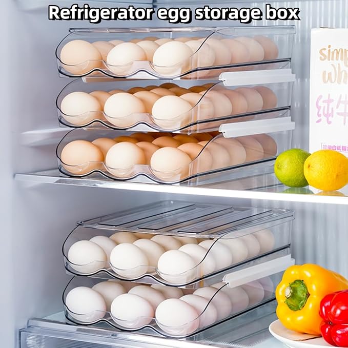Egg holder for fridge, Egg organizer for refrigerator, Automatic Rolling Egg Container, Egg storage Container Organizer, Clear Plastic Egg Tray, Egg dispenser, Egg rack (Double-layers)