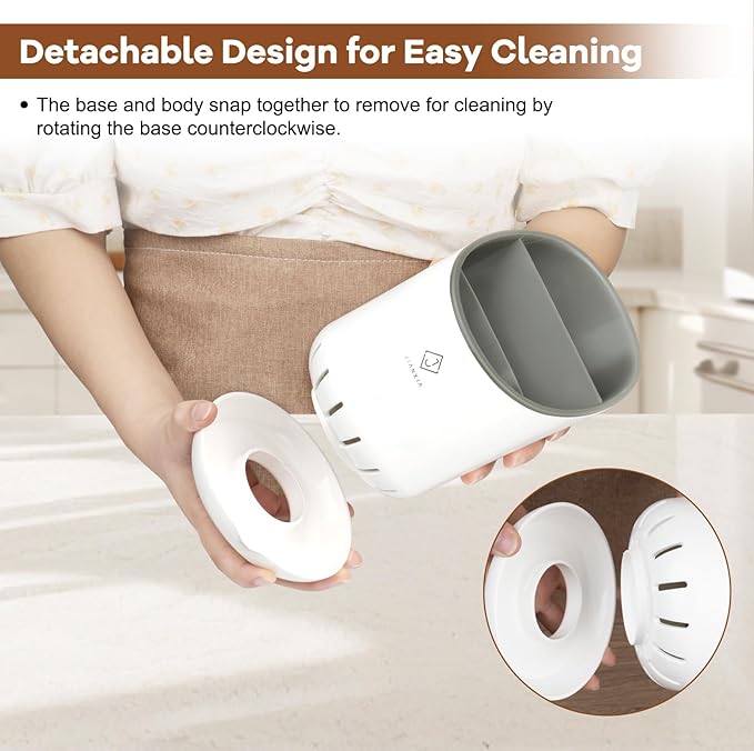 Utensil Drying Holder for Kitchen Counter，Kitchen Utensil Crock with Detachable Base Self Draining Small Utensil Cutlery Flatware Silverware Holder Drainer Cup（White）