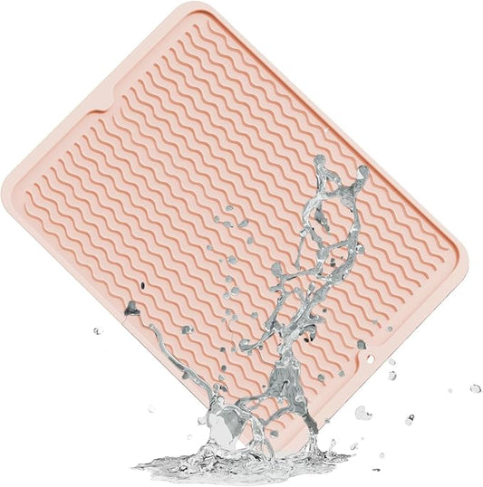 ZLR Silicone Dish Drying Mat & Heat Resistant Trivet (12" x 16") - Waterproof Counter Protector for Air Fryer, Coffee Maker - Non-Slip, BPA Free Kitchen Pad, Easy Clean Dishwasher Safe (Peach Pink)