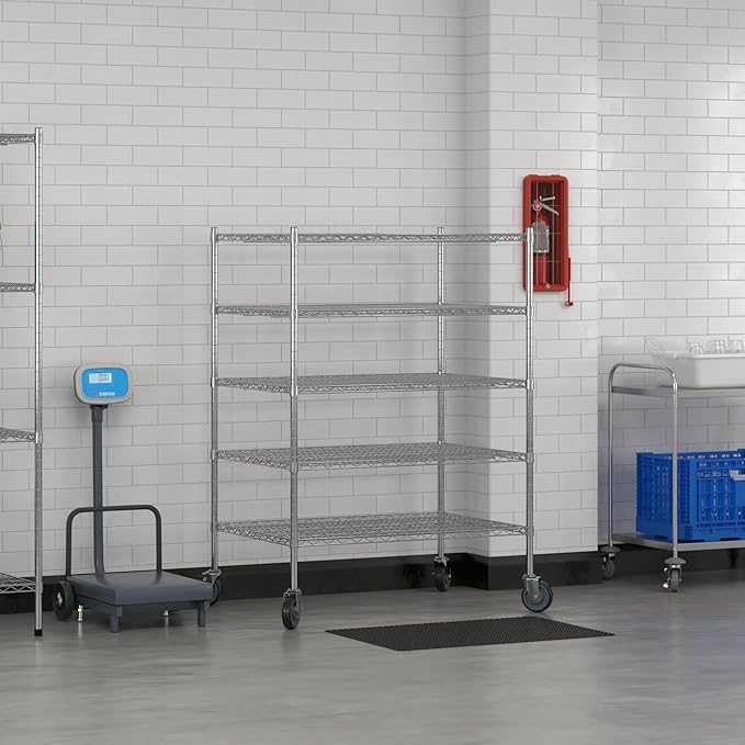 Commercial NSF Listed Chrome Mobile Wire Shelving Kit 30" x 42" x 60", with 5 Shelves Perfect for Warehouse, Walk-in Refrigerator, Freezer, Grocery Store, Restaurant, Dishroom