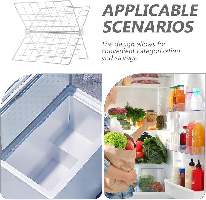Freezer Separator Divider Wire Rack, 4-compartment Iron Wire Fridge Partition Organizer, 41x41x32cm Metal Storage Basket for Refrigerator and Deep Freezer Organization