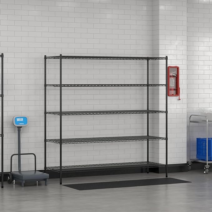 Commercial NSF Listed Black Epoxy Stationary Wire Shelving Kit 24" x 72" x 74", with 5 Shelves Perfect for Warehouse, Walk-in Refrigerator, Freezer, Grocery Store, Restaurant, Dishroom