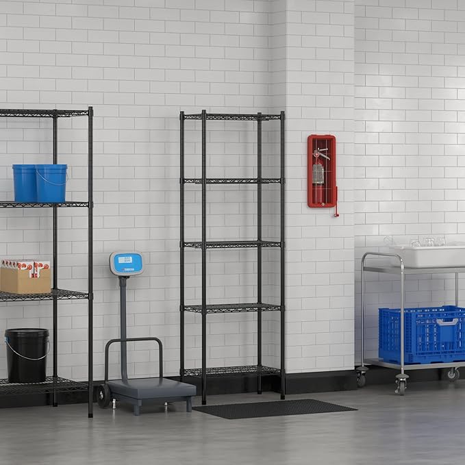 Commercial NSF Listed Black Epoxy Stationary Wire Shelving Kit 14" x 24" x 74", with 5 Shelves Perfect for Warehouse, Walk-in Refrigerator, Freezer, Grocery Store, Restaurant, Dishroom