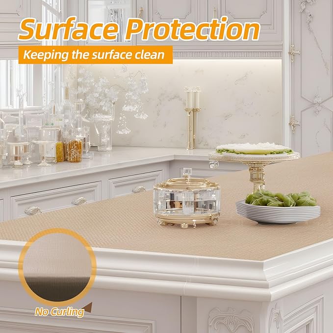 Shinlendid Shelf and Drawer Liner for Kitchen Cabinets Non-Adhesive, Strong Grip Non-Slip Thickened Cabinet Liners for Shelves, Waterproof Mats for Dresser Cupboard, Khaki, 12 in x 20 Feet