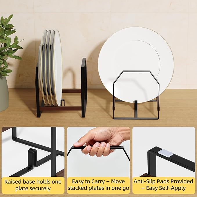2 Pack Small Kitchen Plate Organizer, Metal Dish Racks for Apartment, Small Family, or Countertop Use – Fits 6"–10" Plates, Black