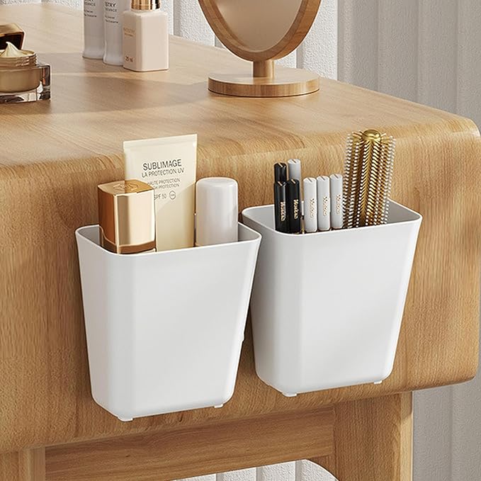 6 Pack Kitchen Cabinet Door Storage Box, Self Adhesive Wall Mounted Storage Organizer Bins, Stackable Organizer Basket for Kitchen, Bathroom, Office, Refrigerator Small Items Organizer (White)