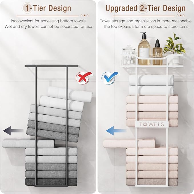 Towel Racks for Bathroom Wall Mounted Towel Storage Organizer Wall Towel Rack for Rolled Towels White
