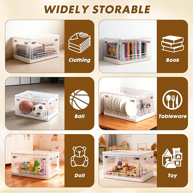 TREKATL AUTO 72 QT Clear Storage Bin with 5-Sided Open Lid, Stackable Plastic Storage Bins For Bedroom, Living Room, Office, Multifunctional Foldable Storage Box For Clothes, Office, Supplies, Snacks