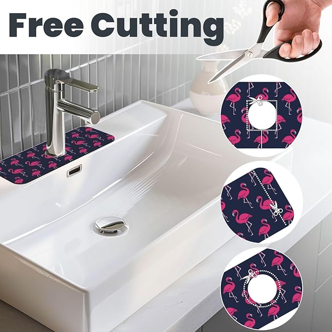 Abstract Summer Tropical Blue Pink Flamingo Flamingos Hawaii Hawaiian Kitchen Sink Splash Guard Faucet Mat Super Absorbent Fast Drying Mat Sink Drying Pad Sink Mat For Kitchen Bathroom (15" X 5.5" )