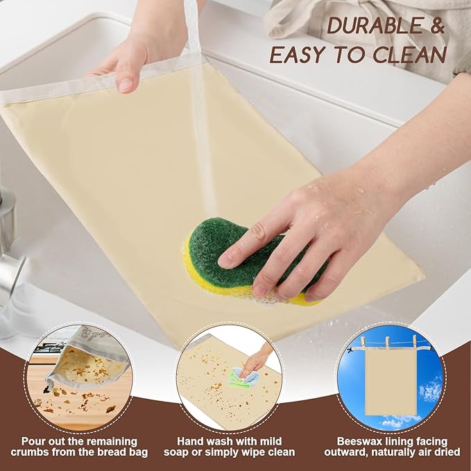 fufeisi Beeswax Bread Bags for Sourdough, 2 Pack Reusable Bread Bag for Storage XL 17x13 Inch, Large Linen Bags for Homemade Sourdough - Keep Fresh, Freezer Safe