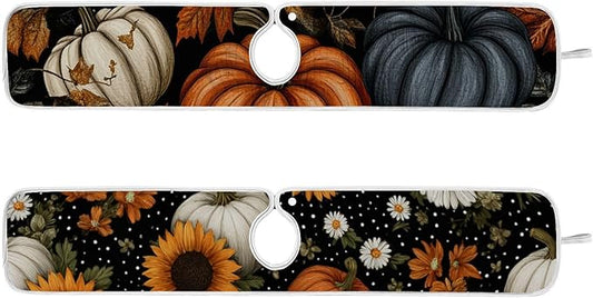 2 PCS Kitchen Sink Splash Guard 30 Inch Faucet Mat for Kitchen Sink Bathroom Sink Faucet Absorbing Drip Drain Mat Pad Microfiber Soft Washable Black Autumn Pumpkins Flowers Maples