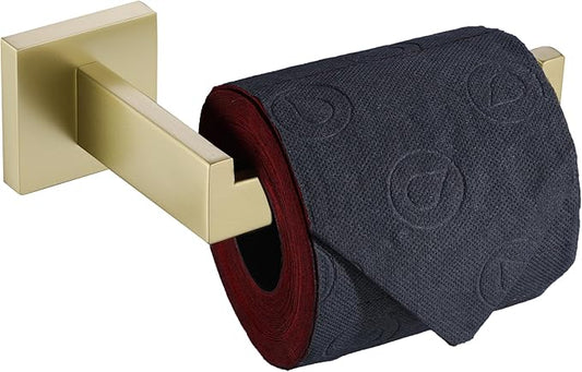 LANC Gold Toilet Paper Holder, Bathroom Toilet Paper Roll Holder Wall Mounted for Bathroom RV, Modern TP Holder Tissue Dispenser Hangers Square Stainless Steel Brushed Gold, A8807BG