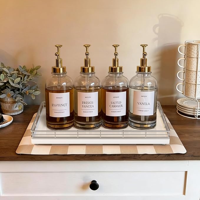 Large Bathroom Vanity Tray – 13" x 8" Oak Decorative Wooden Tray for Bathroom Countertop & Vanity Organizer, Wood Tray for Perfume, Skincare & Accessories Storage, Vanity Dresser Decor Sliver & White