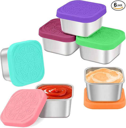 6x2.7oz Salad Dressing Container to Go, Leakproof Reusable Stainless Steel small container with lid,Sauce Containers for Lunch box,Picnics,Travel,Office and Meal Prep-Square