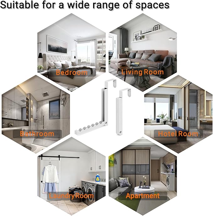 2-Pack Foldable Over The Door Organizer, 6 Grooves for Coats, Hats, Bags, Towels | Collapsible Storage Space Saver for Entryway, Bedroom, Bathroom, Dorm, Travel | White
