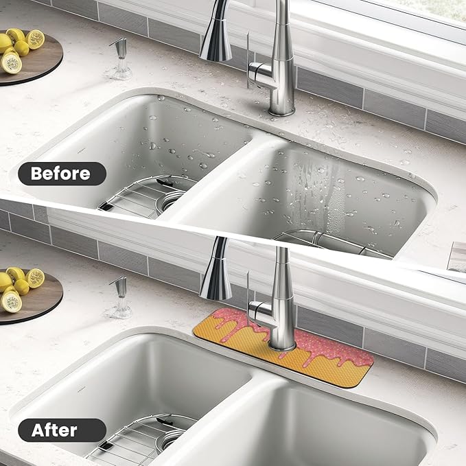Ice Cream Waffle Cherry Flavor Yummy Summer Dessert 15" X 5.5" Kitchen Sink Splash Guard Faucet Faucet Guard Draining Mat Sink Splash Guard Faucet Kitchen Bathroom